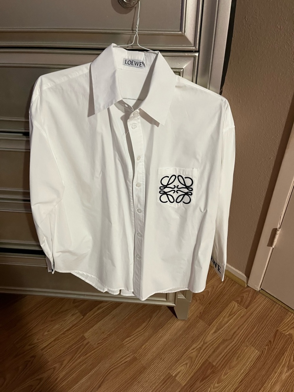 Loewe White Button-Up Shirt with Black Logo Pocket